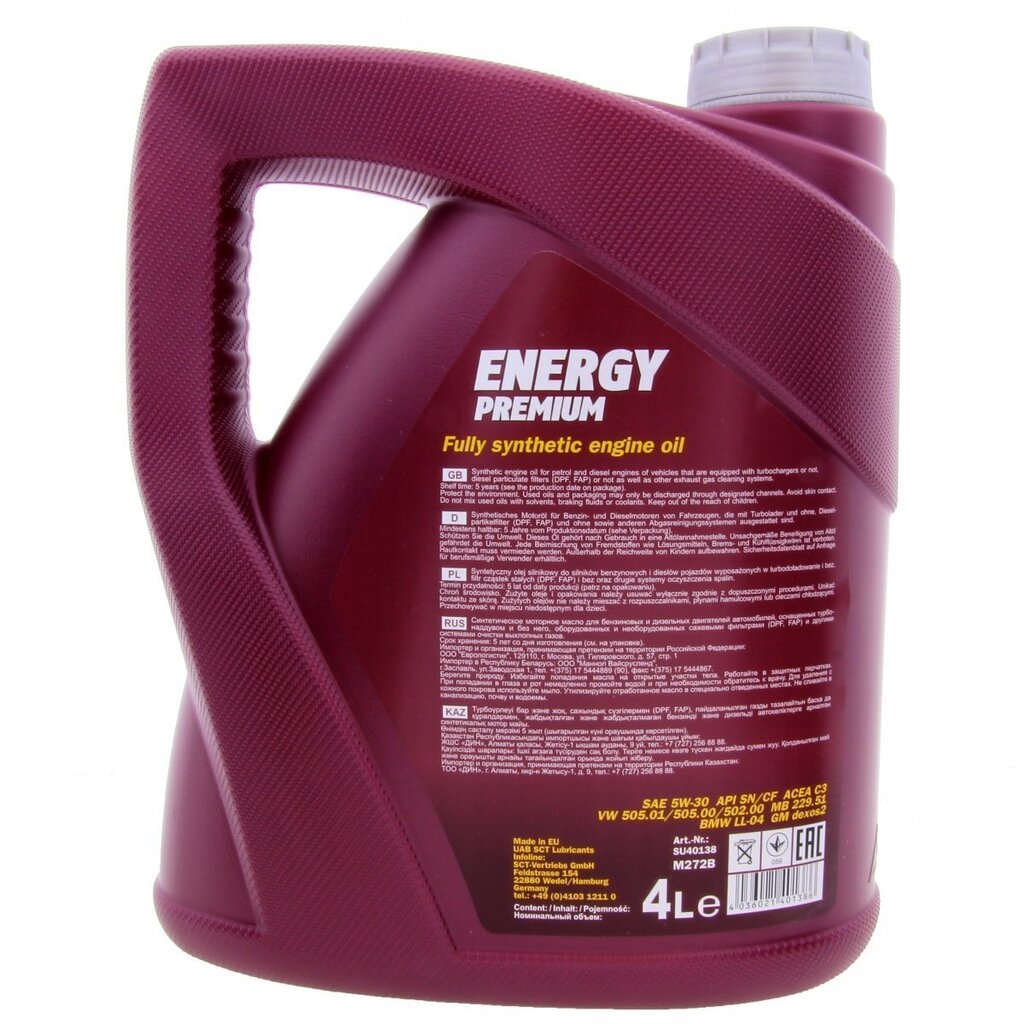 Mannol Energy Premium 5W-30 Fully Synthetic, 4L cena un informācija | Motoreļļas | 220.lv