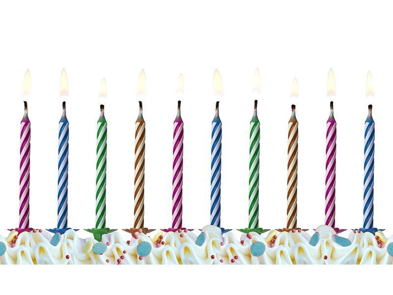 PartyDeco kūkas sveces ar svečturiem, svītrainām, 10 gab, 6 cm cena un informācija | Svētku dekorācijas | 220.lv