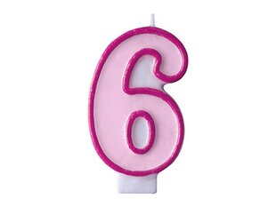 Dzimšanas dienas sveces Skaitlis 6, rozā, 7 cm, 24 gab. cena un informācija | Svētku dekorācijas | 220.lv