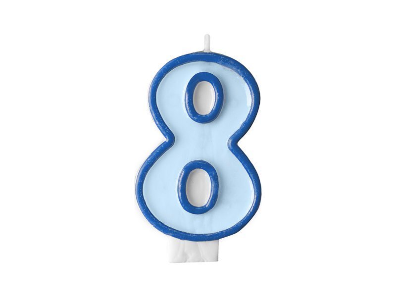PartyDeco dzimšanas dienas svece, cipars 8, zils, 7 cm cena un informācija | Svētku dekorācijas | 220.lv