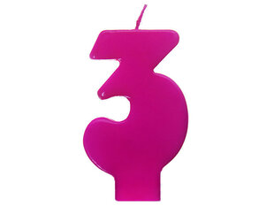 Dzimšanas dienas svece Skaitlis 3, rozā, 6,5 cm, 1 gab. cena un informācija | Svētku dekorācijas | 220.lv
