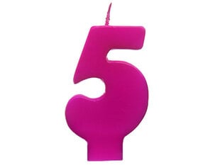 Свеча к Дню рождения Число 5, розовая, 6,5 см, 1 шт. цена и информация | Праздничные декорации | 220.lv