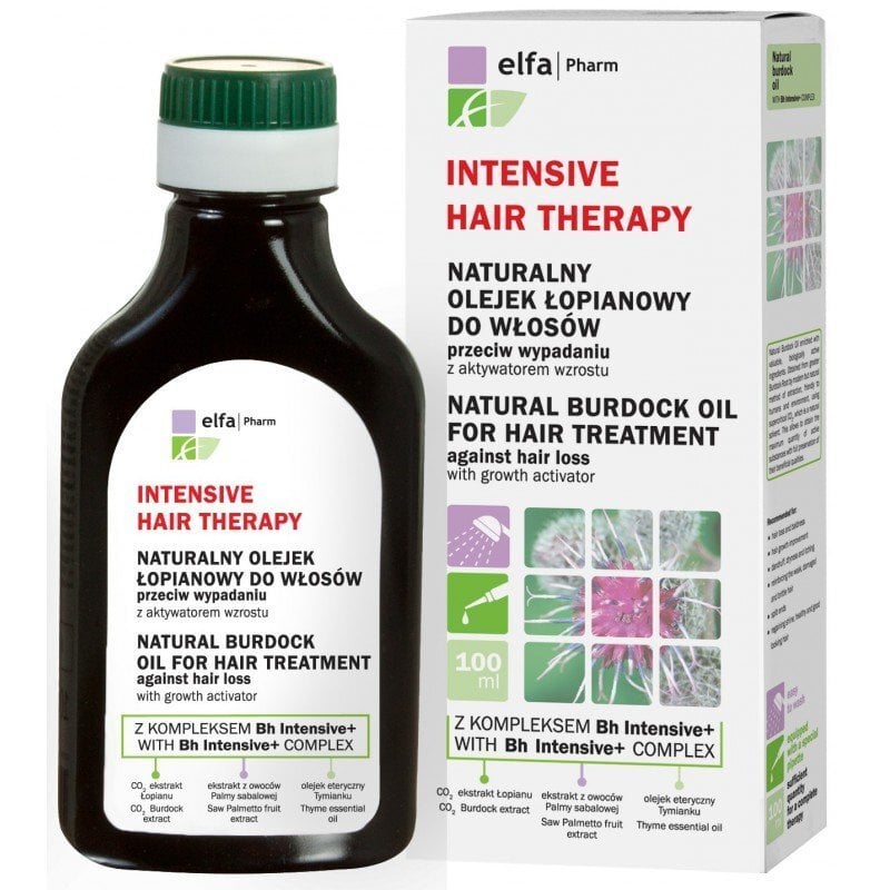 Dabīga diždadžu eļļa matiem Elfa Pharm Intensive Hair Therapy 100 ml cena un informācija | Kosmētika matu stiprināšanai | 220.lv