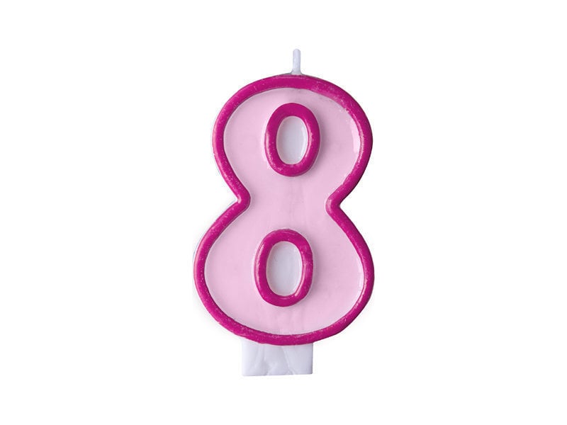 Dzimšanas dienas sveces Skaitlis 8, rozā, 7 cm, 24 gab. cena | 220.lv