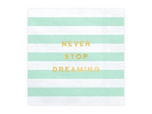 Бумажные салфетки Yummy "Never stop dreaming", цвета мяты, 33х33 см, 1 упаковка/20 штук цена и информация | Праздничная одноразовая посуда | 220.lv