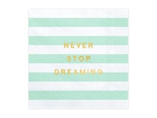 Бумажные салфетки Yummy "Never stop dreaming", цвета мяты, 33х33 см, 1 коробка/12 упаковок (1 упаковка/20 штук) цена и информация | Праздничная одноразовая посуда | 220.lv