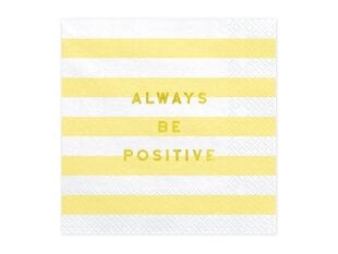 Бумажные салфетки Yummy "Always be positive", желтые, 33х33 см, 1 упаковка/20 штук цена и информация | Праздничная одноразовая посуда | 220.lv