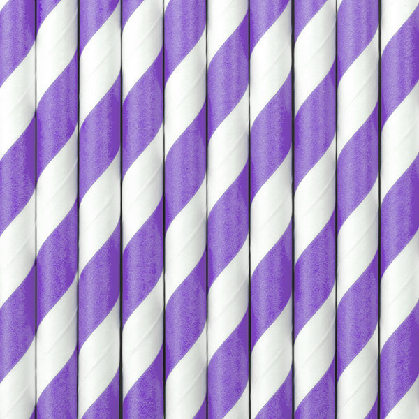 Papīra salmiņi, violeti balti, 19,5 cm, 1 iepak./10 gab. cena un informācija | Vienreizējie trauki | 220.lv
