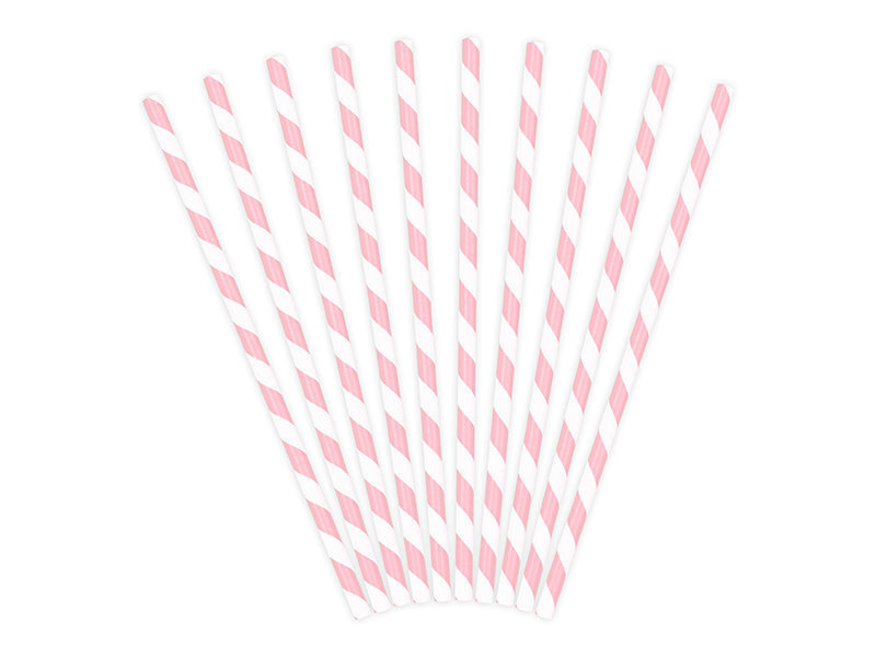 Papīra salmiņi, rozā balti, 19,5 cm, 1 iepakojums / 10 gab. cena un informācija | Vienreizējie trauki | 220.lv