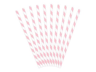 Papīra salmiņi, rozā balti, 19,5 cm, 1 kaste/50 iepakojumi (1 iepakojums / 10 gab.) cena un informācija | Vienreizējie trauki | 220.lv