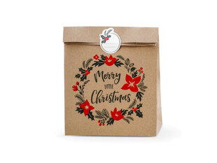 Papīra dāvanu maisiņi Merry Christmas, brūni, 25x11x27 cm, 1 iepakojums / 3 gab. cena un informācija | Dāvanu saiņošanas materiāli | 220.lv
