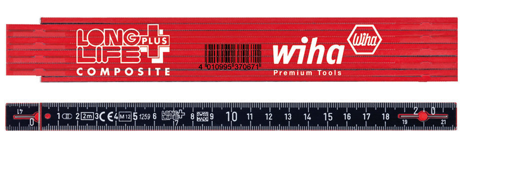 Salokāmais metramērs WIHA Longlife Plus Composite (2 m, 10 segmenti) cena un informācija | Rokas instrumenti | 220.lv
