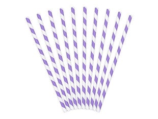 Papīra salmiņi, violeti ar baltu, 19,5 cm, 1 kaste/50 iepak. (1 iepak./10 gab.) cena un informācija | Vienreizējie trauki | 220.lv