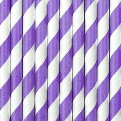 Papīra salmiņi, violeti ar baltu, 19,5 cm, 1 kaste/50 iepak. (1 iepak./10 gab.) cena un informācija | Vienreizējie trauki | 220.lv