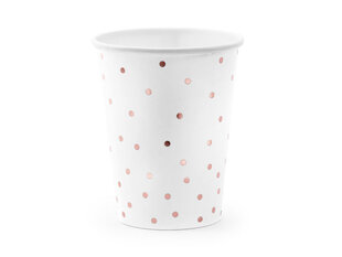 Papīra glāzes Polka Dots 260 ml (1 iepak./ 6 gab.), Baltas cena un informācija | Vienreizējie trauki | 220.lv