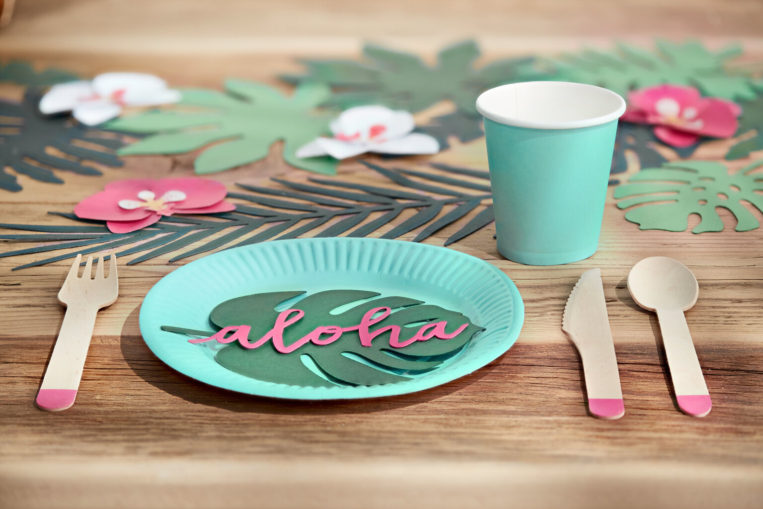 Papīra šķīvji Aloha, 18 cm (1 iepakojums / 6 gab.), Tirkīza krāsā цена и информация | Vienreizējie trauki | 220.lv