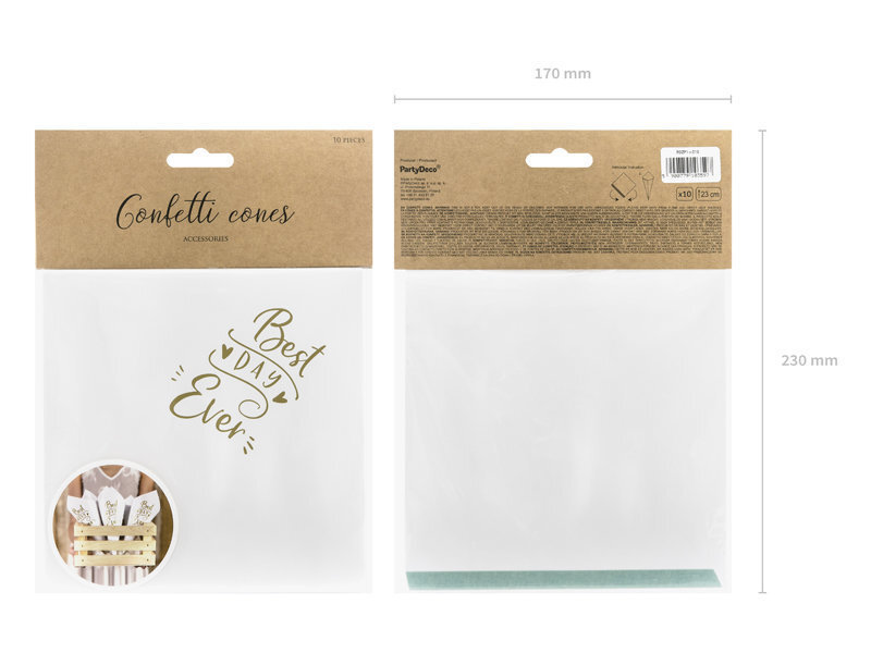 Konusa formas izdalāmie konfeti, baltā un zelta krāsā, 16 cm, 1 iepak./10 gab. cena un informācija | Svētku dekorācijas | 220.lv