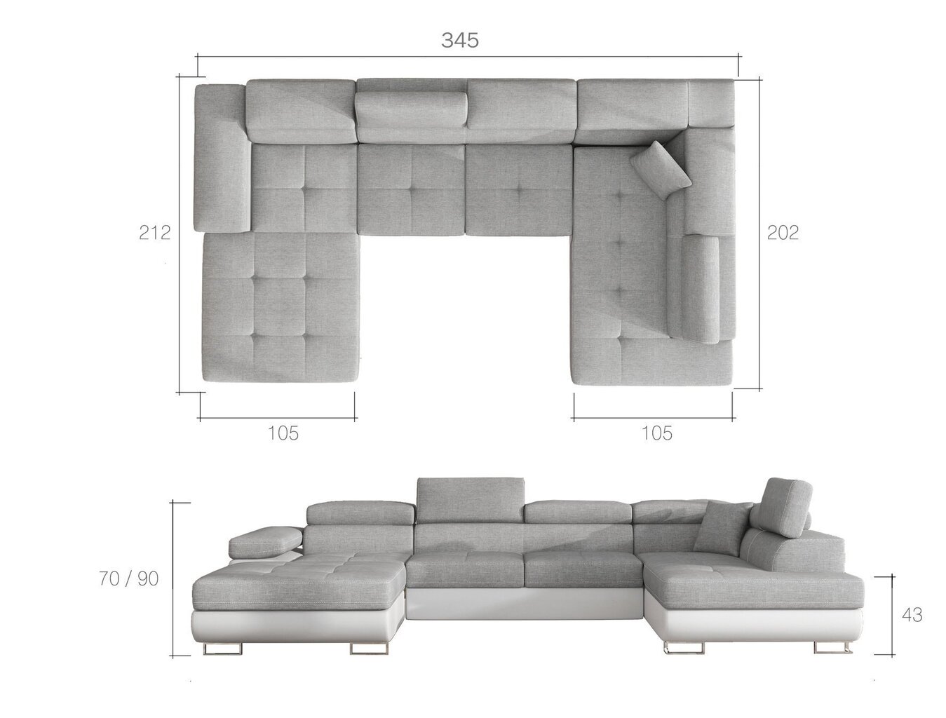 Stūra dīvāns Rodrigo, gaiši pelēks/balts цена и информация | Stūra dīvāni | 220.lv