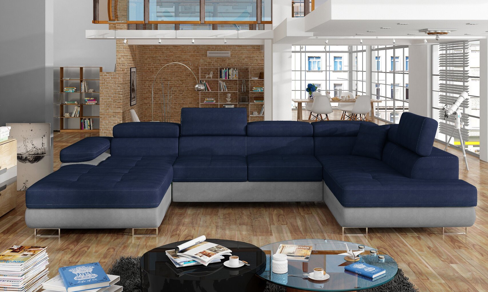 Stūra dīvāns Rodrigo, tumši zils/pelēks cena un informācija | Stūra dīvāni | 220.lv
