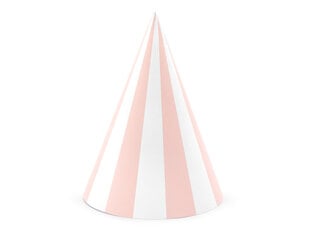 Svītraina svētku cepure, 10 cm (1 iepak. / 6 gab.) Balta ar gaiši rozā cena un informācija | Svētku dekorācijas | 220.lv
