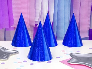 Hologrāfiskas svētku cepures 10 cm (1 iepakojums / 6 gab.) Zilas cena un informācija | Svētku dekorācijas | 220.lv