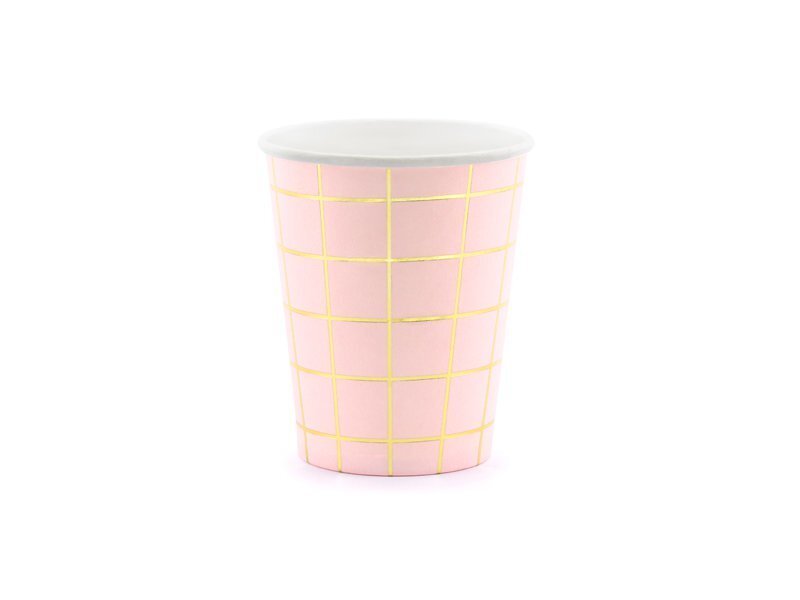 Papīra vienreizlietojamās krūzes Grid Light Pink 200 ml (1 iepak. / 6 gab.) cena un informācija | Vienreizējie trauki | 220.lv
