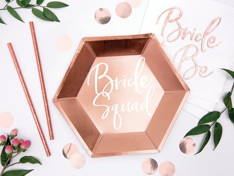 Vienreizlietojamie papīra šķīvji Bride Squad Rose Gold 23 cm (1 iepak./ 6 gab.) цена и информация | Vienreizējie trauki | 220.lv