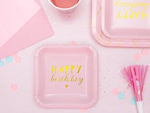 Vienreizlietojamie papīra šķīvji Happy Birthday Light Pink 14x14 cm (1 iepak./ 6 gab.) cena un informācija | Vienreizējie trauki | 220.lv