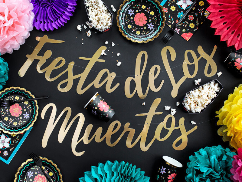 Virtene Dia de Los Muertos Fiesta de Los Muertos, zelta krāsa, 22x160 cm, 1 iepak/1 gab cena un informācija | Svētku dekorācijas | 220.lv