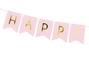 Virtene Happy Birthday, gaiši rozā, 15x175 cm, 1 kaste/ 50 iepak (1 iepak/1 gabals) cena un informācija | Svētku dekorācijas | 220.lv