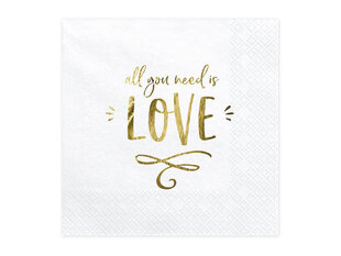 Salvetes All you need is love White 33 x 33 cm (1 kastē / 12 iepak.) (1 iepak. / 20 gab.) cena un informācija | Vienreizējie trauki | 220.lv