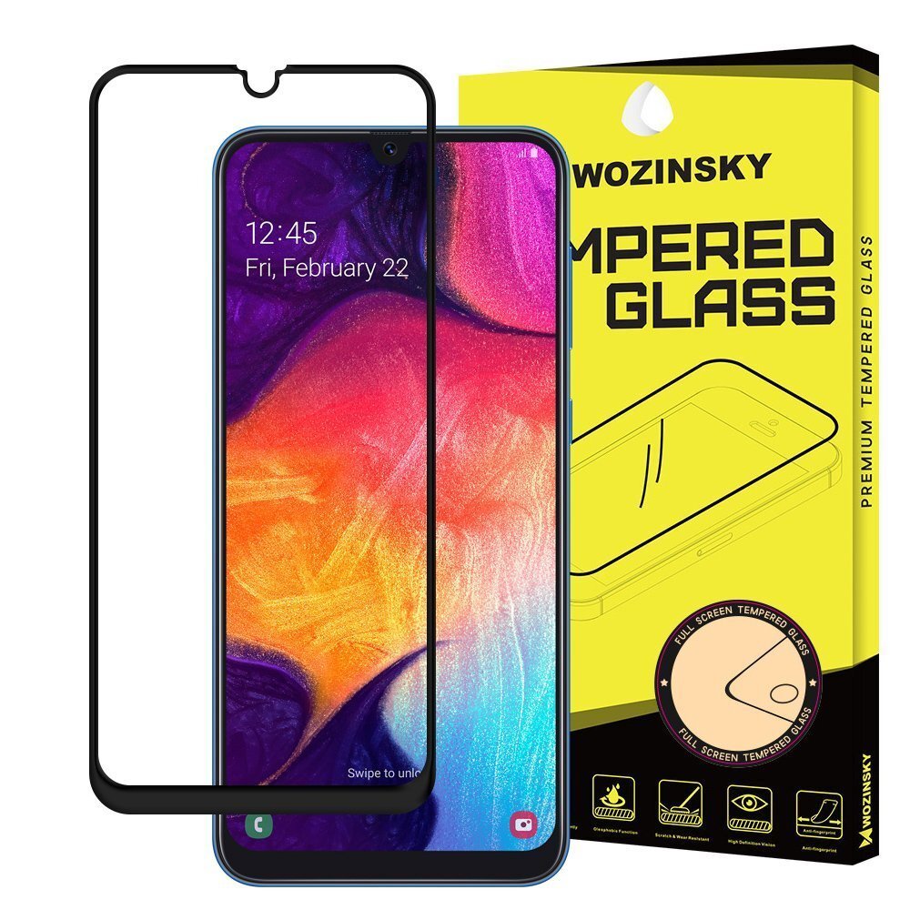 Wozinsky piemērots Samsung Galaxy A50 / Galaxy A30, Melns цена и информация | Ekrāna aizsargstikli | 220.lv