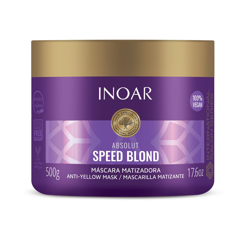 Matu maska dzeltenu toņu noņemšanai INOAR Speed Blond Mask 500 g cena un informācija | Matu uzlabošanai | 220.lv