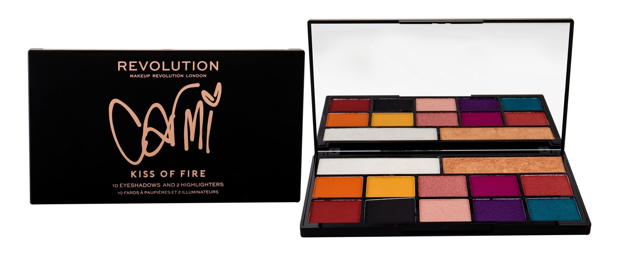 Vaigu sārtumu un acu ēnu palete Makeup Revolution London 27 g, Kiss Of Fire cena un informācija | Acu ēnas, skropstu tušas, zīmuļi, serumi | 220.lv