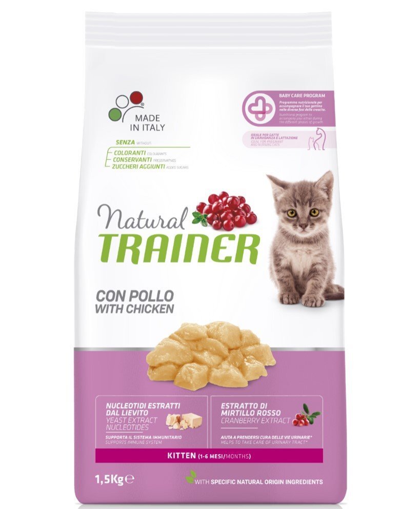 Trainer Natural Cat Kitten Chicken kaķiem ar vistu 1,5kg цена и информация | Sausā barība kaķiem | 220.lv