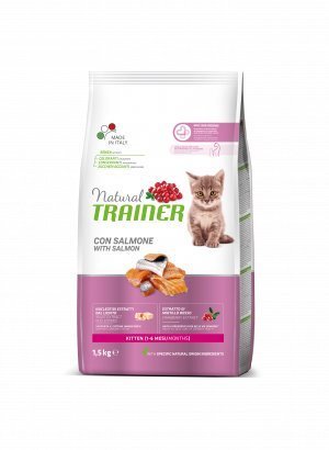 Trainer Natural Cat Kitten Chicken kaķiem ar lasi 1,5kg cena un informācija | Sausā barība kaķiem | 220.lv