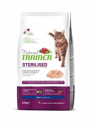 Trainer Natural Cat WH MEAT sterilizētiem kaķiem ar balto gaļu, 1,5kg cena un informācija | Sausā barība kaķiem | 220.lv