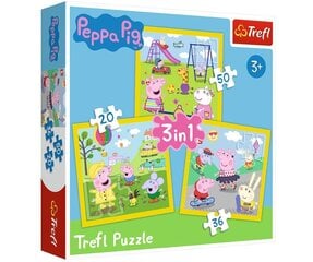 Pužļu komplekts Trefl Cūciņa Pepa (Peppa Pig ) 3 in 1, 20+50+36 d. kaina ir informacija | Puzles, 3D puzles | 220.lv