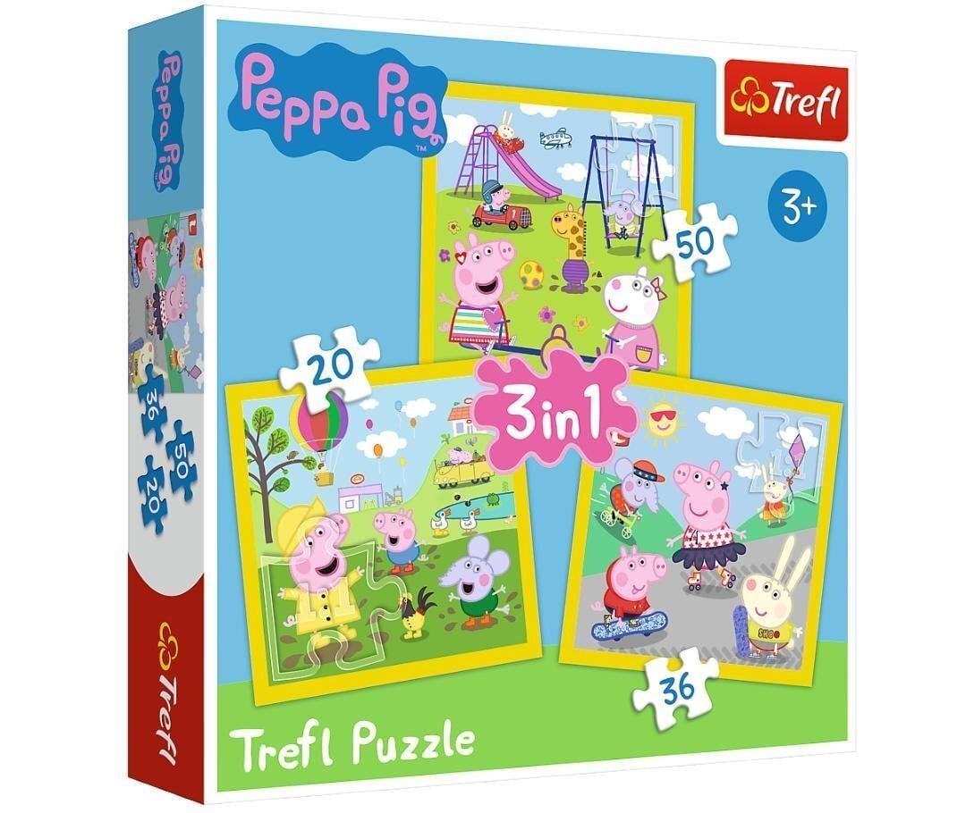 Pužļu komplekts Trefl Cūciņa Pepa (Peppa Pig ) 3 in 1, 20+50+36 d. цена и информация | Puzles, 3D puzles | 220.lv