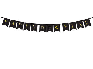 Virtene Happy New Year, melna , 15x170 cm, 1 iepak/1 gab. cena un informācija | Svētku dekorācijas | 220.lv