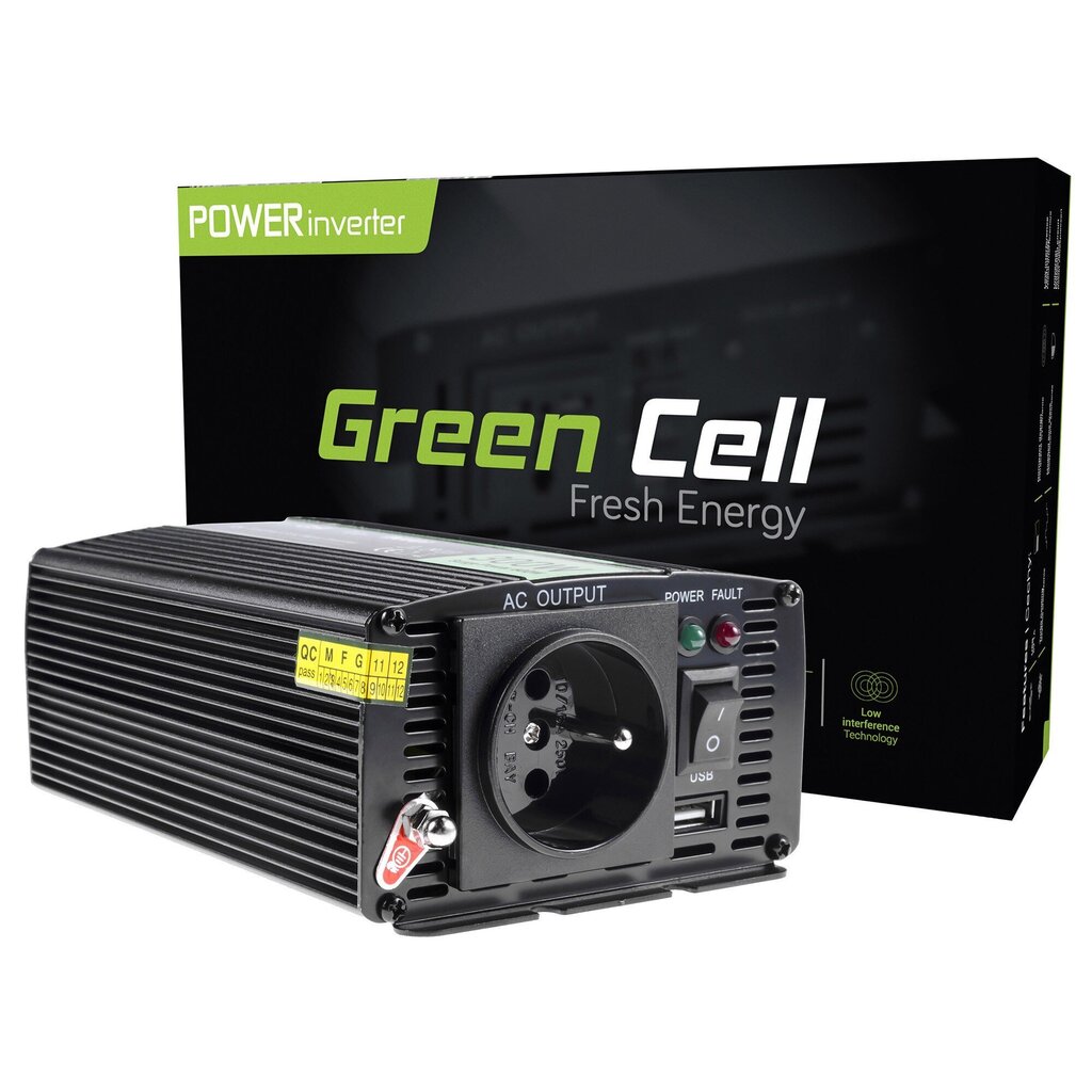 Green Cell jaudas invertors no 12 V līdz 230 V 300W/600W modificēts sinusa vilnis цена и информация | Sprieguma pārveidotāji | 220.lv