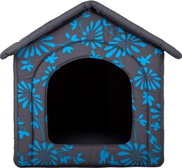 Gultiņa-būda Hobbydog R3 ziedu, 52x46x53 cm, pelēka/zila cena un informācija | Suņu gultas, spilveni, būdas | 220.lv