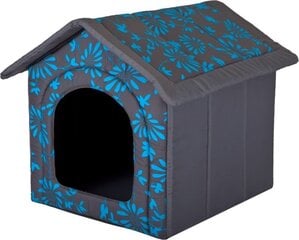 Gultiņa-būda Hobbydog R3 ziedu, 52x46x53 cm, pelēka/zila cena un informācija | Suņu gultas, spilveni, būdas | 220.lv