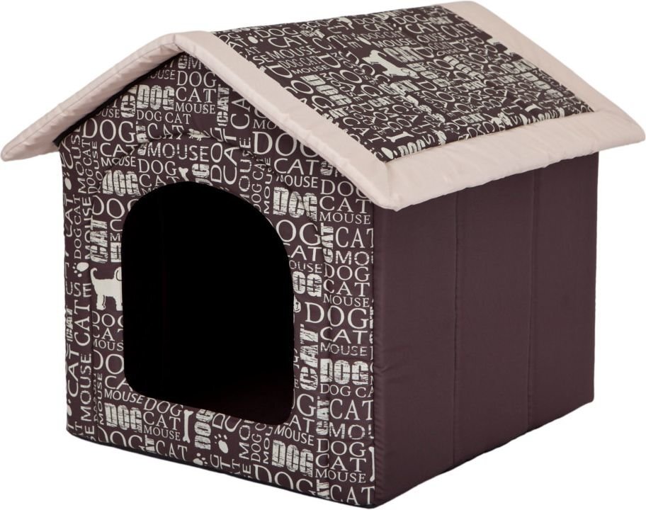 Gultiņa-būda Hobbydog R1 ar uzrakstiem, 38x32x38 cm, brūna цена и информация | Suņu gultas, spilveni, būdas | 220.lv