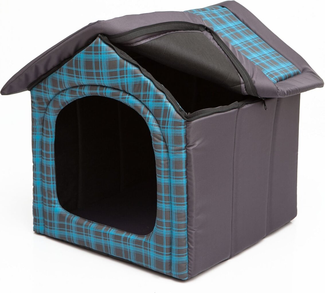 Gultiņa-būda Hobbydog R3 rūtis, 52x46x53 cm, pelēka/zila cena un informācija | Suņu gultas, spilveni, būdas | 220.lv