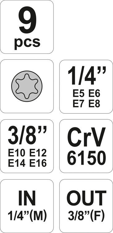 Galviņu komplekts Torx Yato (YT-0520), 9 gab. cena un informācija | Rokas instrumenti | 220.lv