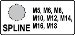 Triecienuzgaļu komplekts Spline 1/2" M5-M18 Yato (YT-1069), 8 gab. cena un informācija | Rokas instrumenti | 220.lv