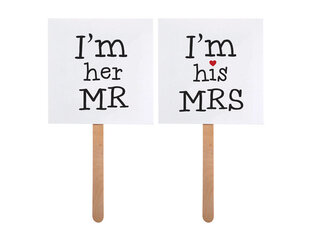 Aksesuāri fotosesijai I'm his MRS/I'm her MR, 9x9 cm (1 iepak./ 2 gab.) цена и информация | Праздничные декорации | 220.lv