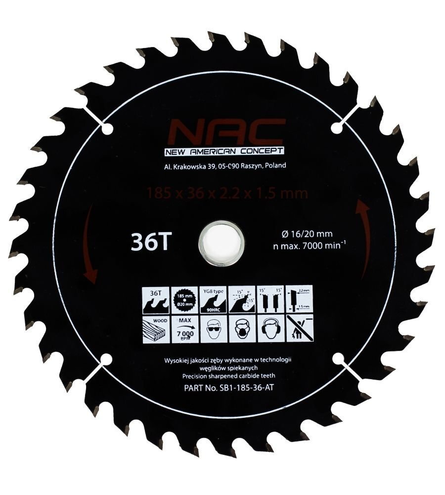 NAC zāģa disks SB1-185-36-AT cena un informācija | Dārza tehnikas rezerves daļas | 220.lv