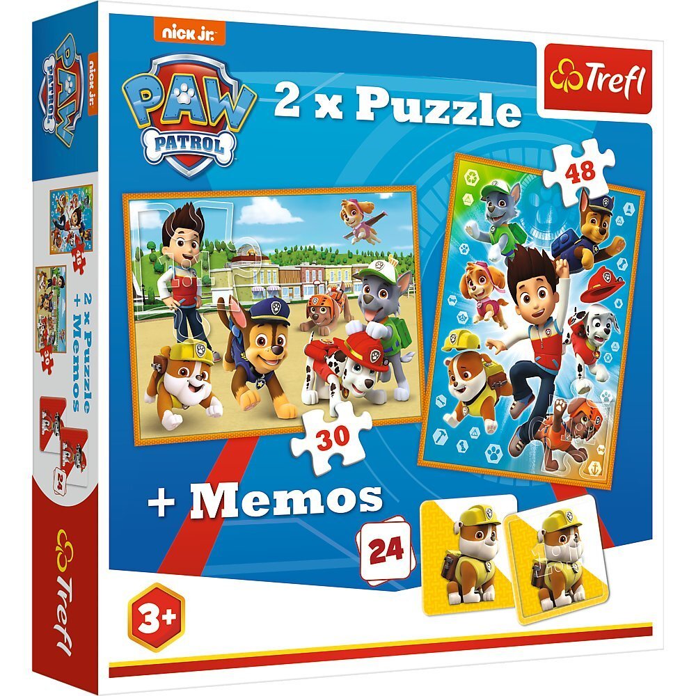 Pužļu komplekts un memo kartiņas Trefl Ķepu Patruļa (Paw Patrol) 30+48+24 d. cena un informācija | Puzles, 3D puzles | 220.lv